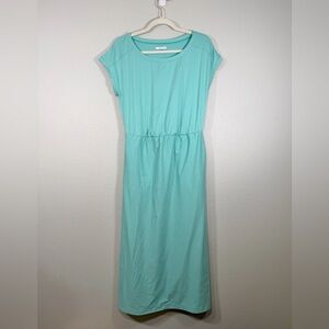 Columbia Dress PFG Green White Stripped Midi Dress Cap Sleeves Pockets Women Med